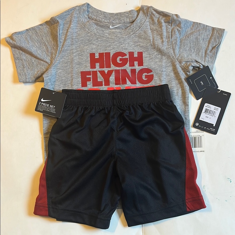 Nike Kids Matching Set in Gray and Black with Red Accents